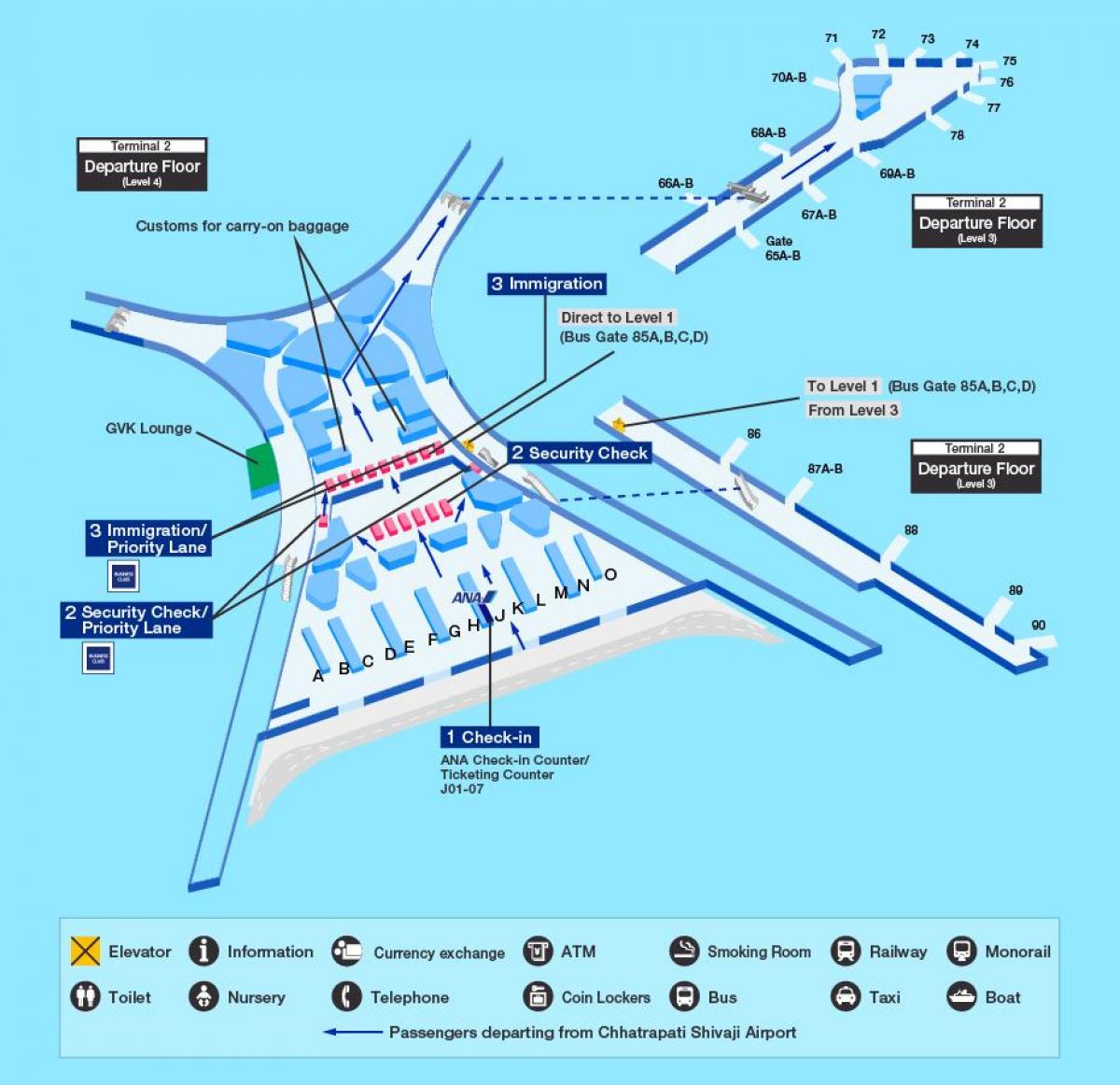 뭄바이 국제 공항 2 터미널 지도